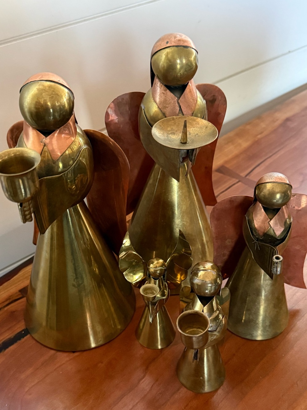 Vintage Mexican Folk Art Brass & Copper Angel Set (5 Pieces)